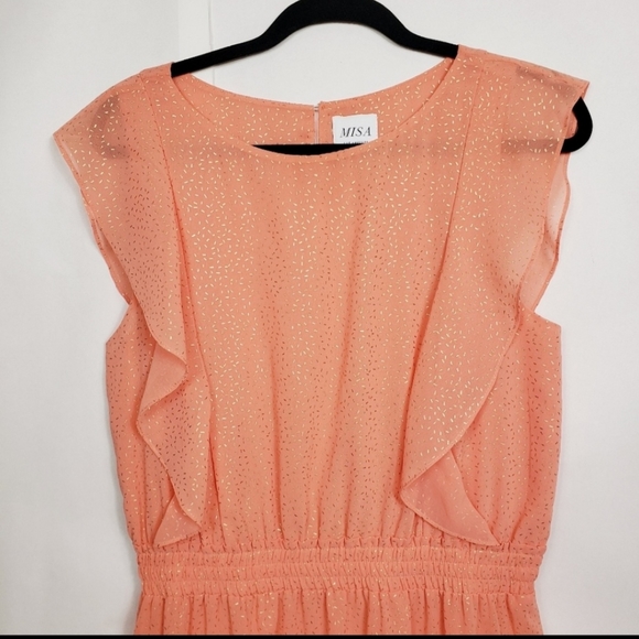 MISA LOS ANGELES small (S) coral peach gold foild confetti ruffles mini dress - Picture 9 of 16